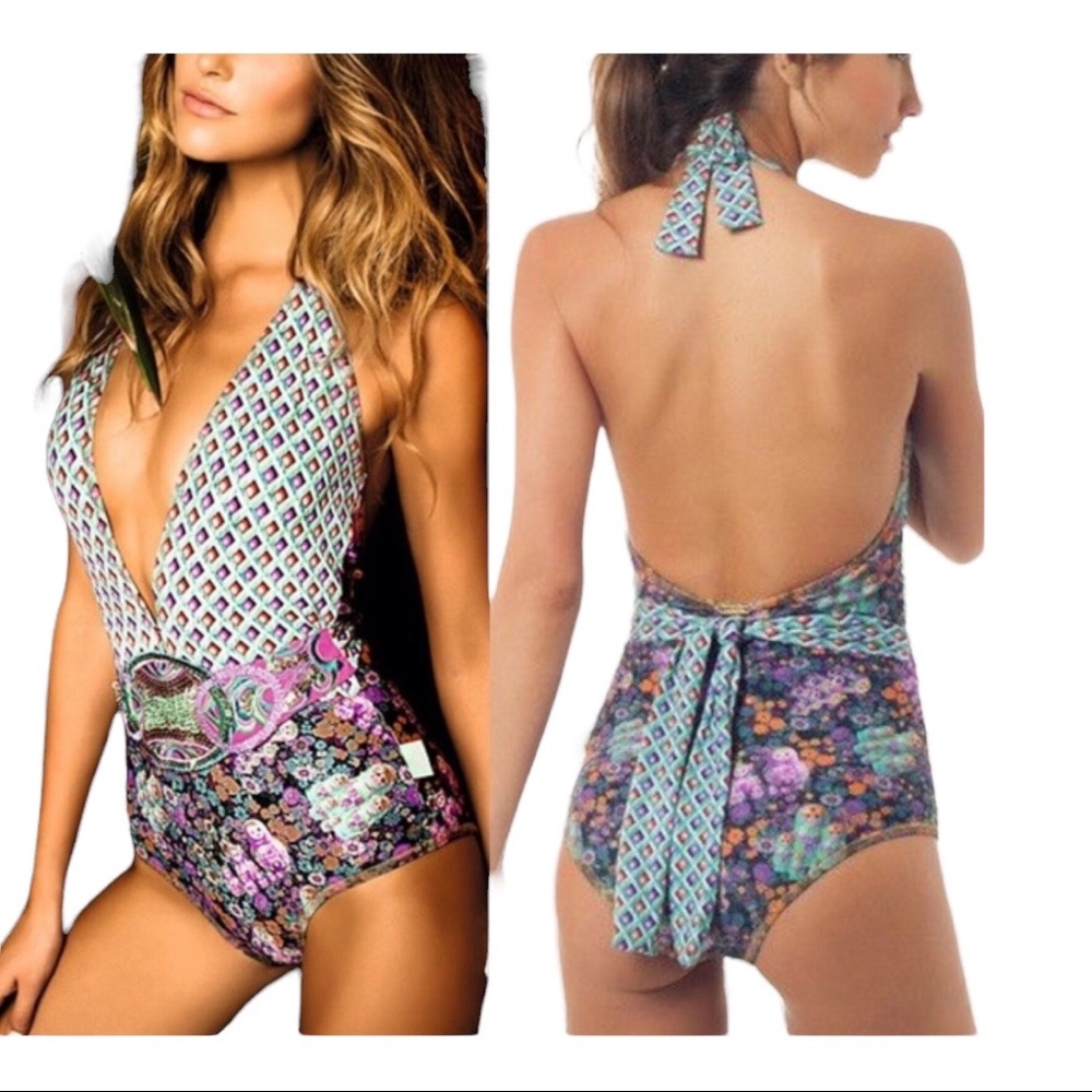 Mar de Rosas Women Swimsuit Small 2015 Ethnic Designer Multicolor One Piece READ